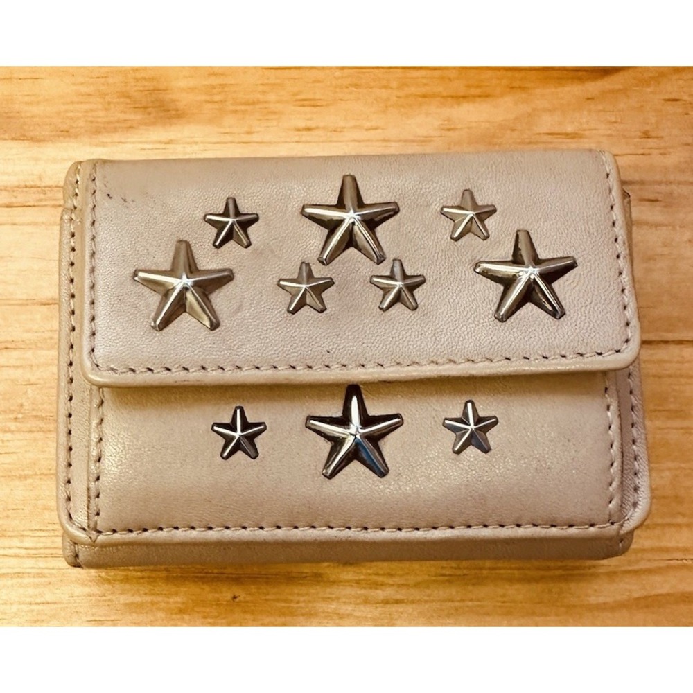 Jimmy Choo Nemo Trifold Wallet With Coin Purse Stars Studs Leather‎ Small Wallet